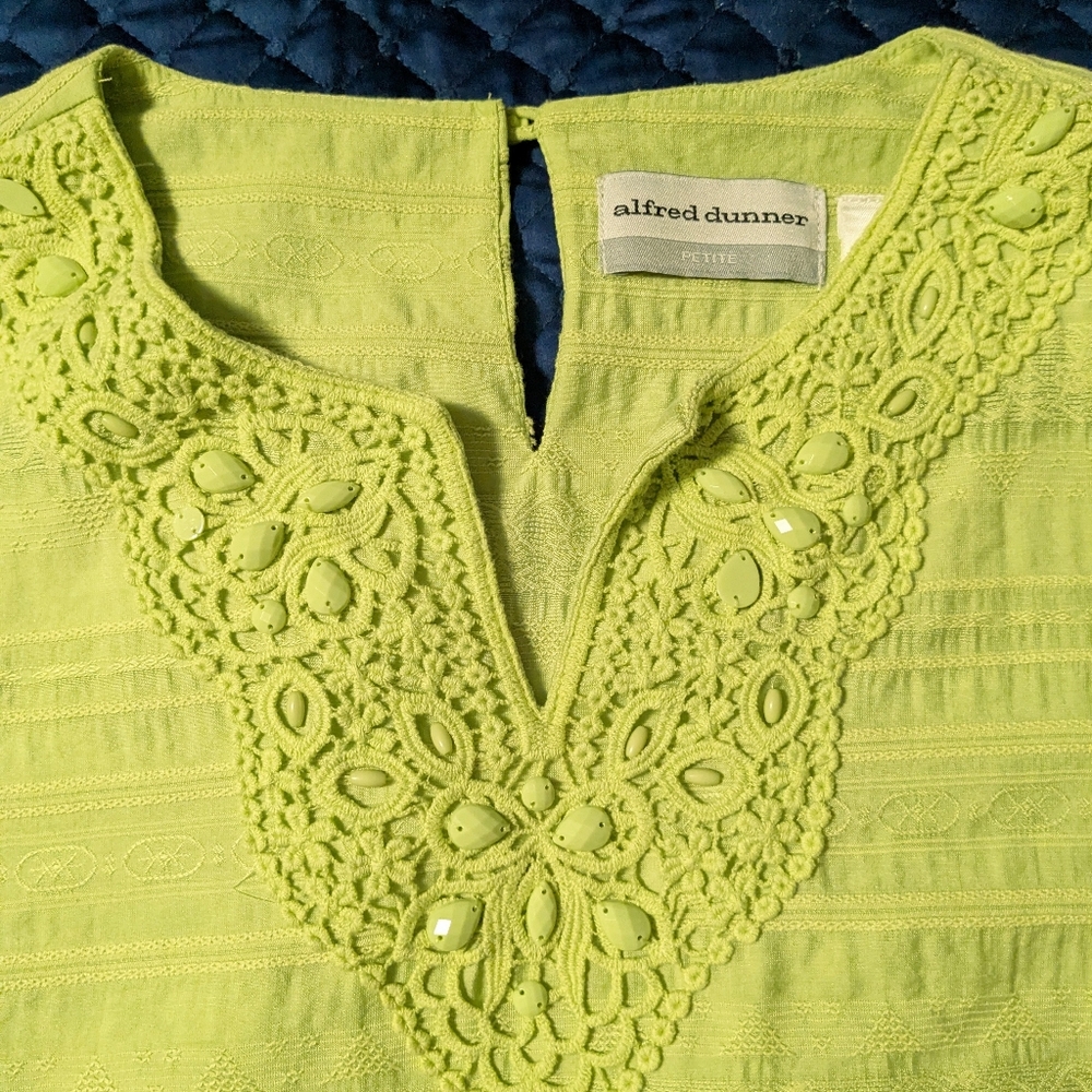 Alfred Dunner Bright Lime Green Textured Tunic